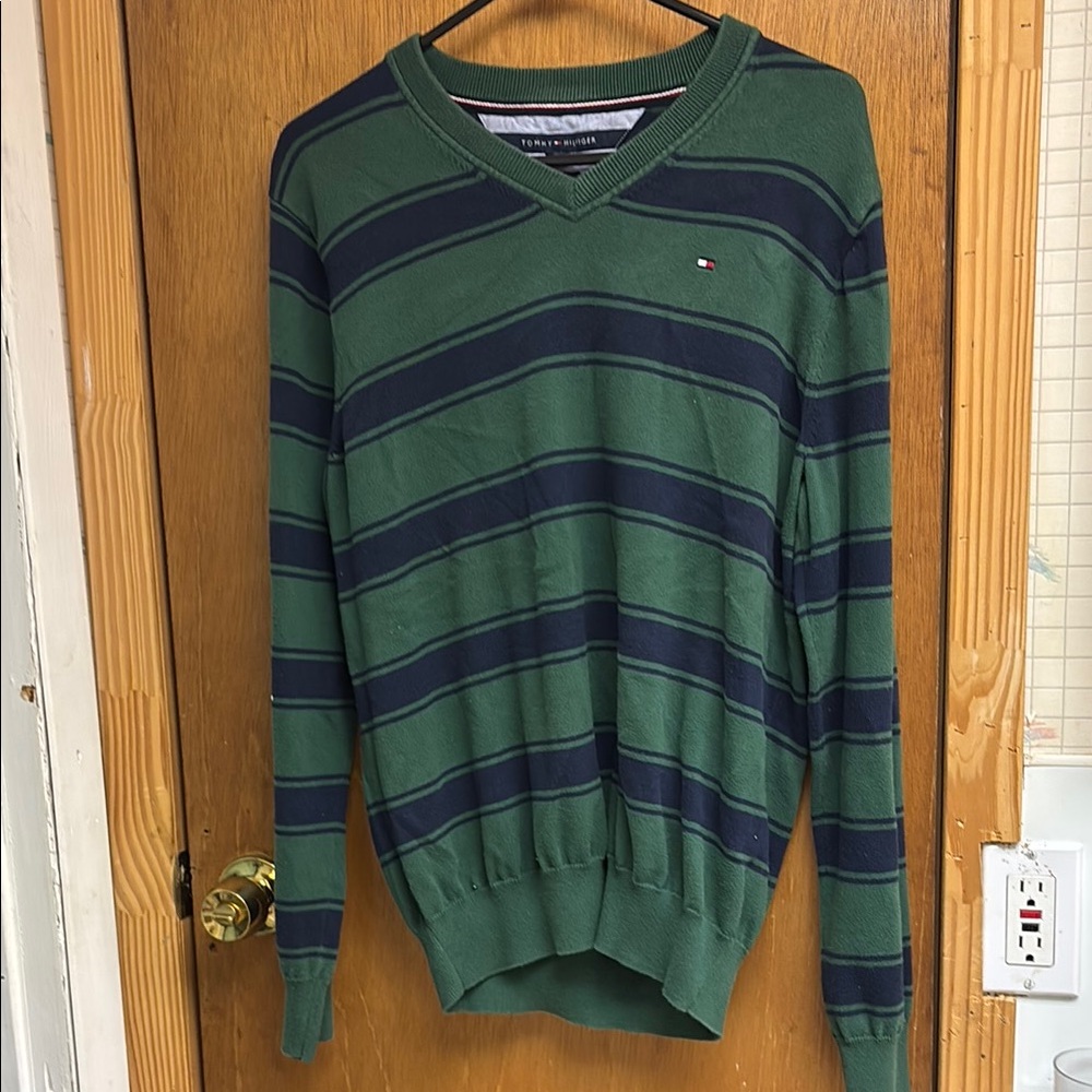 Tommy Hilfiger V-Neck Green and Blue Sweater